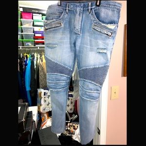 Balmain Distressed Ribbed Moto Jeans